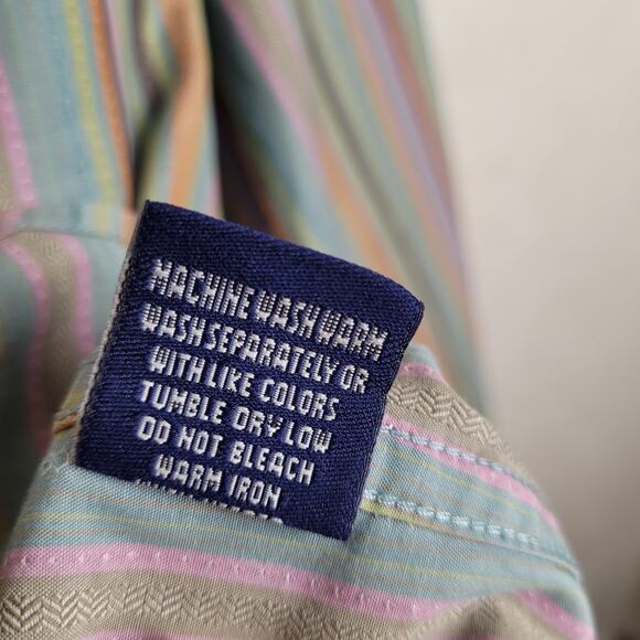 Robert Graham green pink striped button up shirt Size Large long sleeve Dopamine - Picture 11 of 11